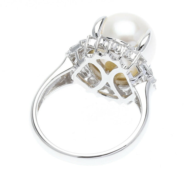 Pt900 プラチナ アコヤパール10.5mm ダイヤ0.48ct リング 指輪 レディース 10号 中古