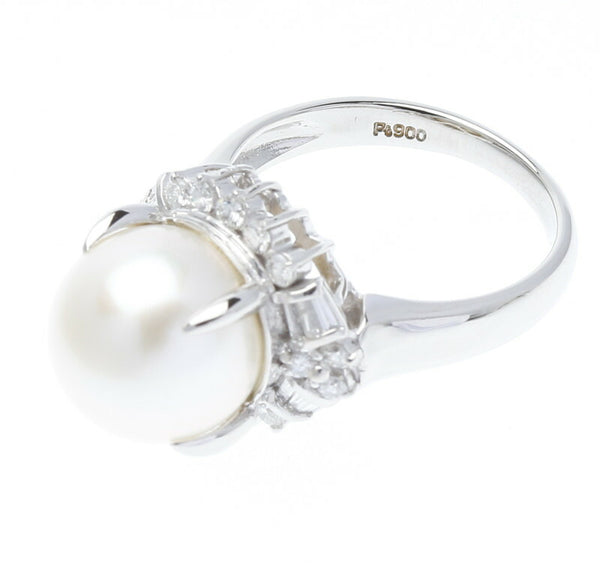 Pt900 プラチナ アコヤパール10.5mm ダイヤ0.48ct リング 指輪 レディース 10号 中古