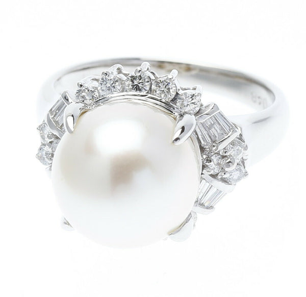 Pt900 プラチナ アコヤパール10.5mm ダイヤ0.48ct リング 指輪 レディース 10号 中古