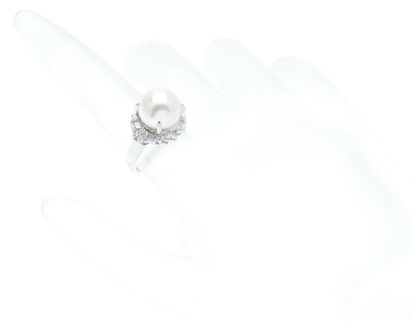 Pt900 プラチナ アコヤパール10.5mm ダイヤ0.48ct リング 指輪 レディース 10号 中古