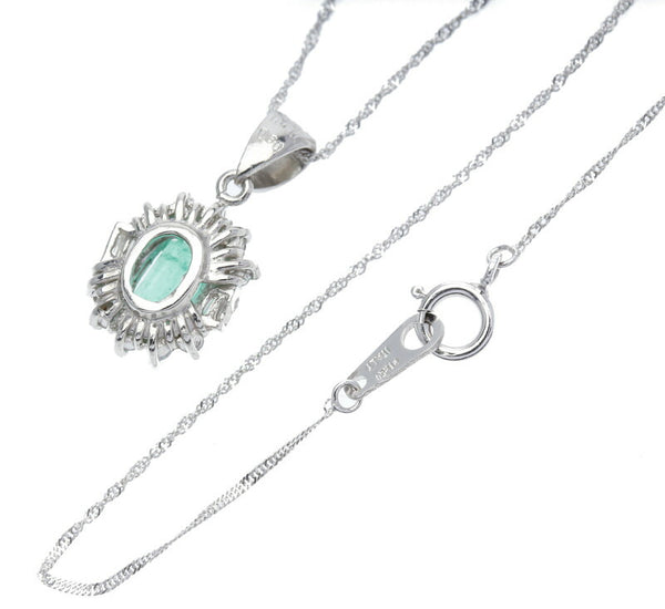 Pt900 プラチナ Pt850 プラチナ エメラルド0.6ct ダイヤ0.3ct ネックレス レディース 中古