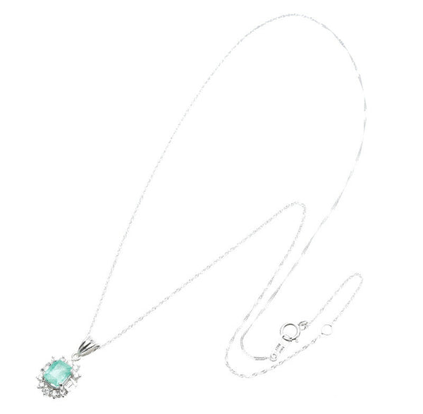 Pt900 プラチナ Pt850 プラチナ エメラルド0.6ct ダイヤ0.3ct ネックレス レディース 中古