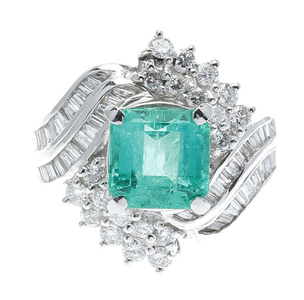 Pt900 プラチナ エメラルド2.04ct ダイヤ0.80ct リング 指輪 レディース 12号 中古