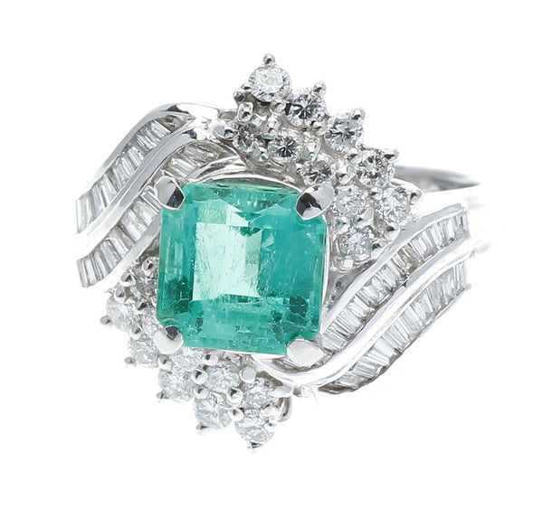 Pt900 プラチナ エメラルド2.04ct ダイヤ0.80ct リング 指輪 レディース 12号 中古