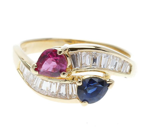 K18YG イエローゴールド ルビー0.43ct サファイア0.42ct ダイヤ0.57ct リング 指輪 レディース 10号 中古