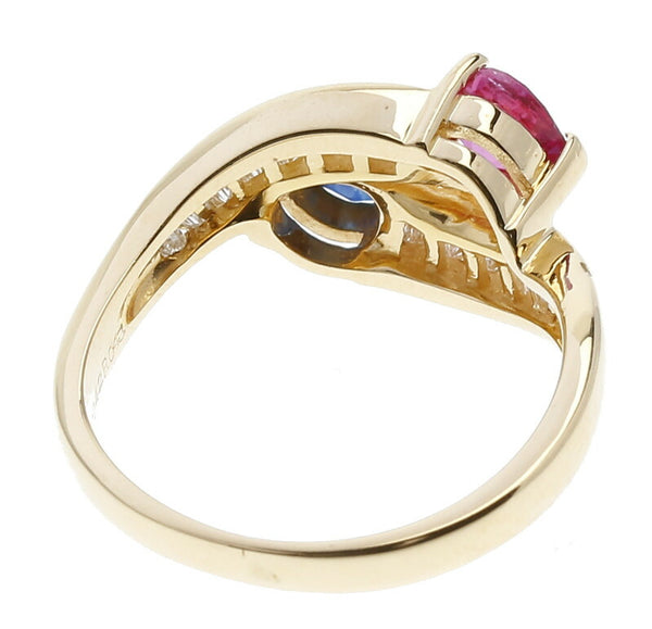K18YG イエローゴールド ルビー0.43ct サファイア0.42ct ダイヤ0.57ct リング 指輪 レディース 10号 中古