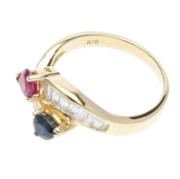 K18YG イエローゴールド ルビー0.43ct サファイア0.42ct ダイヤ0.57ct リング 指輪 レディース 10号 中古