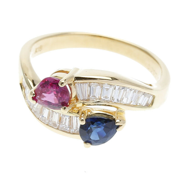 K18YG イエローゴールド ルビー0.43ct サファイア0.42ct ダイヤ0.57ct リング 指輪 レディース 10号 中古