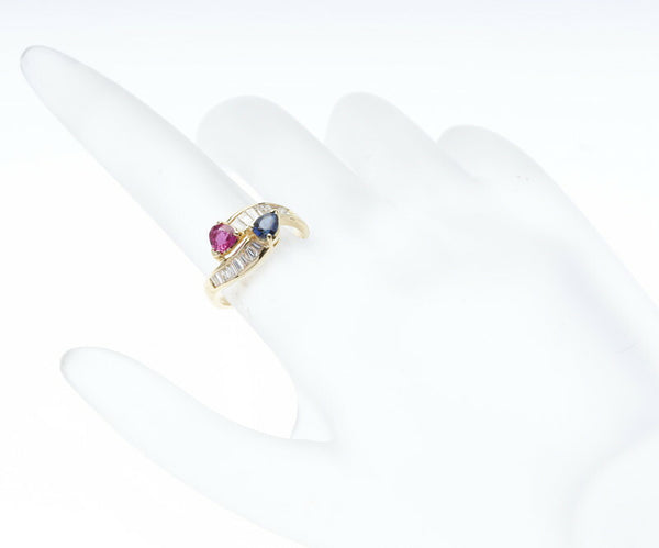 K18YG イエローゴールド ルビー0.43ct サファイア0.42ct ダイヤ0.57ct リング 指輪 レディース 10号 中古