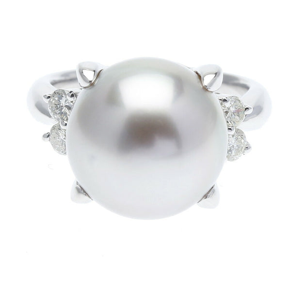 Pt900 プラチナ パール12.9mm ダイヤ0.30ct リング 指輪 レディース 10.5号 中古