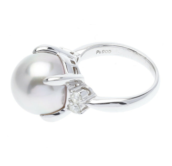 Pt900 プラチナ パール12.9mm ダイヤ0.30ct リング 指輪 レディース 10.5号 中古