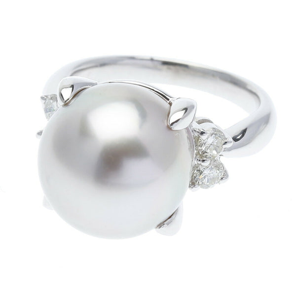 Pt900 プラチナ パール12.9mm ダイヤ0.30ct リング 指輪 レディース 10.5号 中古