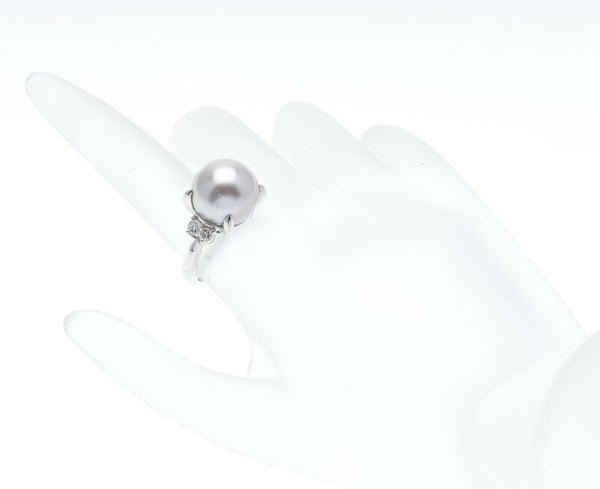 Pt900 プラチナ パール12.9mm ダイヤ0.30ct リング 指輪 レディース 10.5号 中古