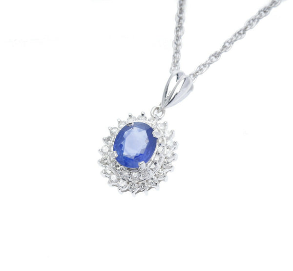 Pt900 プラチナ Pt850 プラチナ サファイア1.19ct ダイヤ0.41ct ネックレス レディース 中古