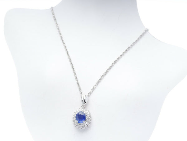 Pt900 プラチナ Pt850 プラチナ サファイア1.19ct ダイヤ0.41ct ネックレス レディース 中古