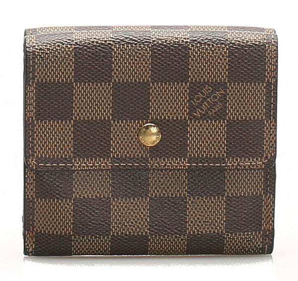ルイ ヴィトン ダミエ エリーズ N61654 ブラウン 茶 PVC レザー 二つ折り財布 ユニセックス LOUIS VUITTON 中古