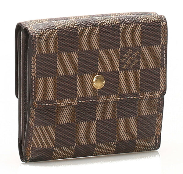 ルイ ヴィトン ダミエ エリーズ N61654 ブラウン 茶 PVC レザー 二つ折り財布 ユニセックス LOUIS VUITTON 中古