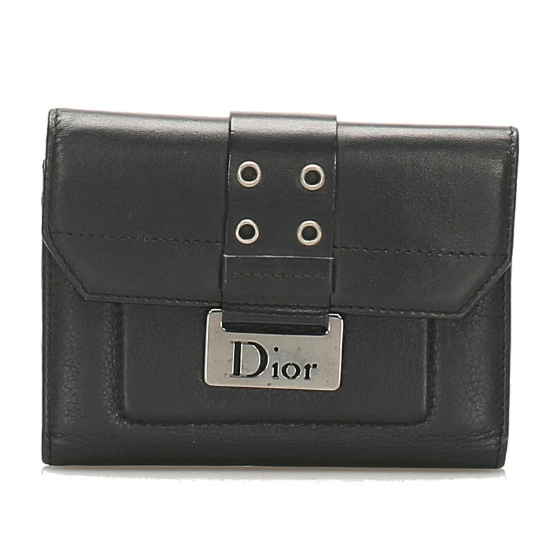 クリスチャンディオール ブラック レザー 二つ折り財布 レディース Christian Dior 中古