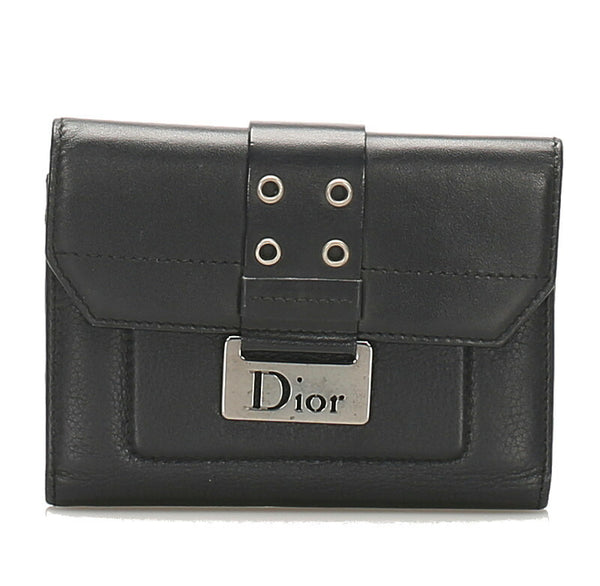 クリスチャンディオール ブラック レザー 二つ折り財布 レディース Christian Dior 中古