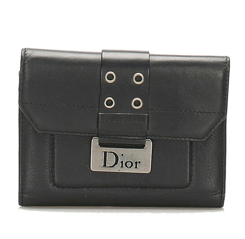 クリスチャンディオール ブラック レザー 二つ折り財布 レディース Christian Dior 中古