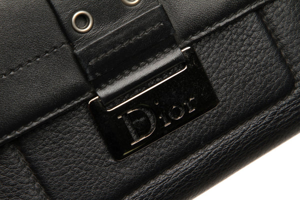 クリスチャンディオール ブラック レザー 二つ折り財布 レディース Christian Dior 中古