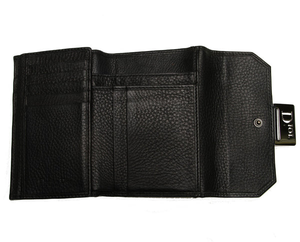 クリスチャンディオール ブラック レザー 二つ折り財布 レディース Christian Dior 中古