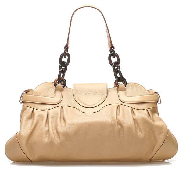 サルヴァトーレフェラガモ ウッド AU-21/6371 ベージュ レザー ハンドバッグ レディース Salvatore Ferragamo 中古
