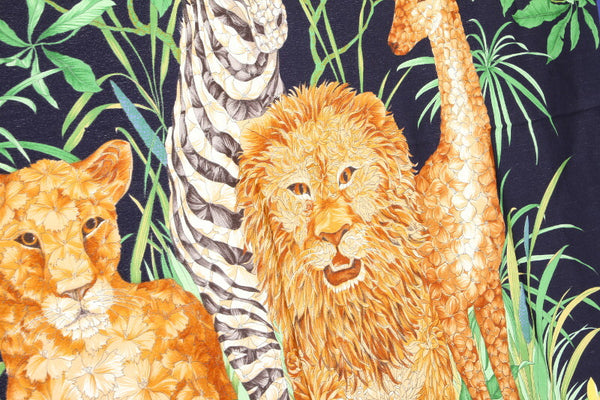 エルメス ライオン ブルー ネイビー シルク スカーフ レディース HERMES 中古