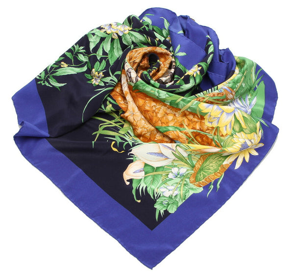 エルメス ライオン ブルー ネイビー シルク スカーフ レディース HERMES 中古