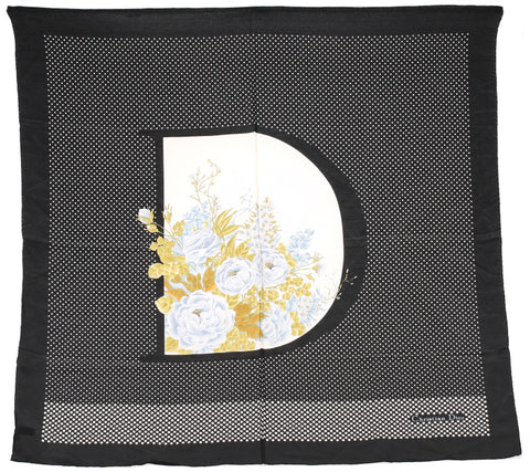 クリスチャンディオール ドット フラワー 花 大判 ブラック シルク スカーフ レディース Christian Dior 中古