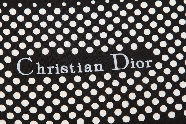 クリスチャンディオール ドット フラワー 花 大判 ブラック シルク スカーフ レディース Christian Dior 中古