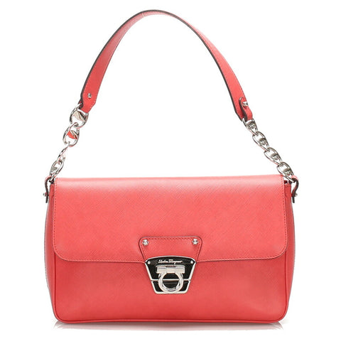 サルヴァトーレフェラガモ ガンチーニ BW-21 A752 ピンク レザー ショルダーバッグ レディース Salvatore Ferragamo 中古