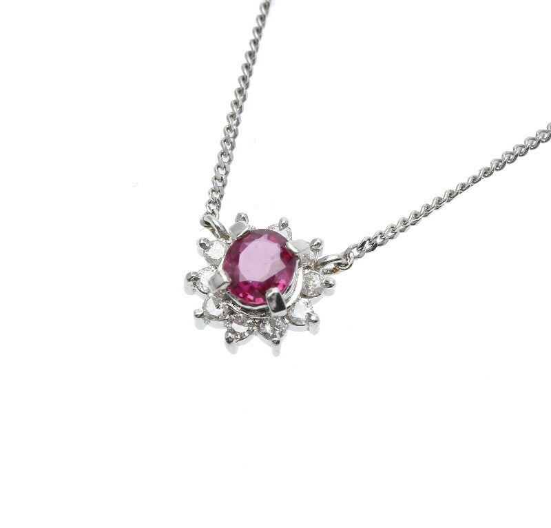 Pt850 プラチナ ルビー0.36ct ダイヤ0.14ct ネックレス レディース 中古