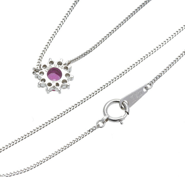 Pt850 プラチナ ルビー0.36ct ダイヤ0.14ct ネックレス レディース 中古