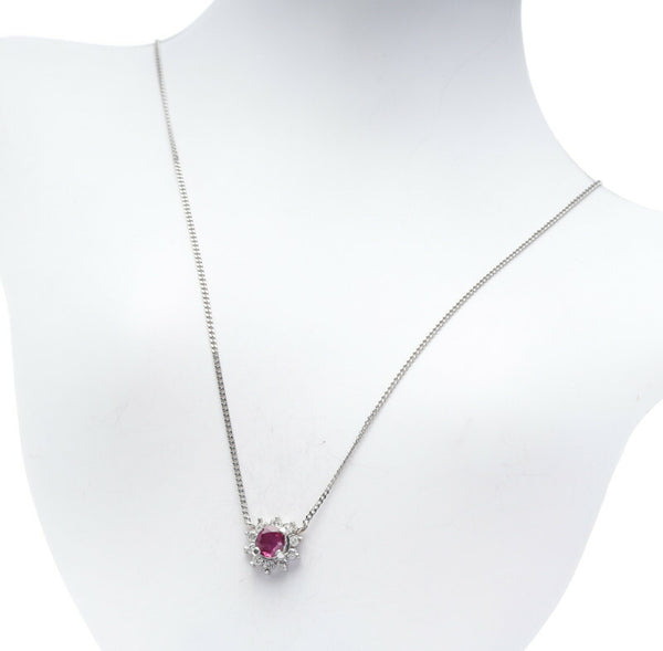 Pt850 プラチナ ルビー0.36ct ダイヤ0.14ct ネックレス レディース 中古