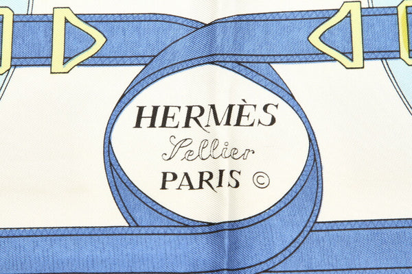 エルメス カレ 90 Eperon d'or Tellier 黄金の拍車 ネイビー ブルー ホワイト   シルク スカーフ レディース HERMES 中古