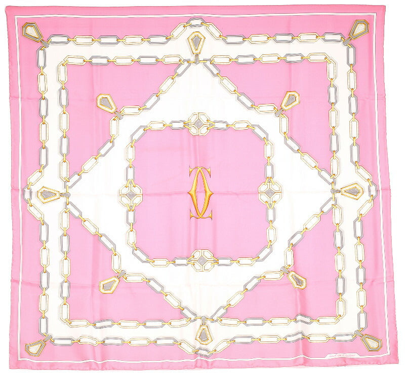 カルティエ チェーン モチーフ ピンク シルク スカーフ レディース CARTIER 中古