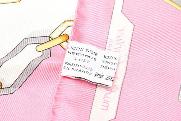 カルティエ チェーン モチーフ ピンク シルク スカーフ レディース CARTIER 中古