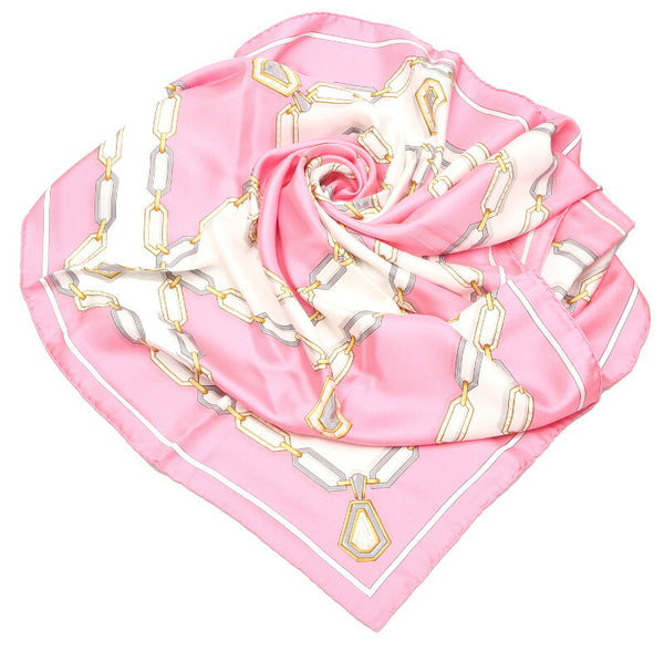 カルティエ チェーン モチーフ ピンク シルク スカーフ レディース CARTIER 中古