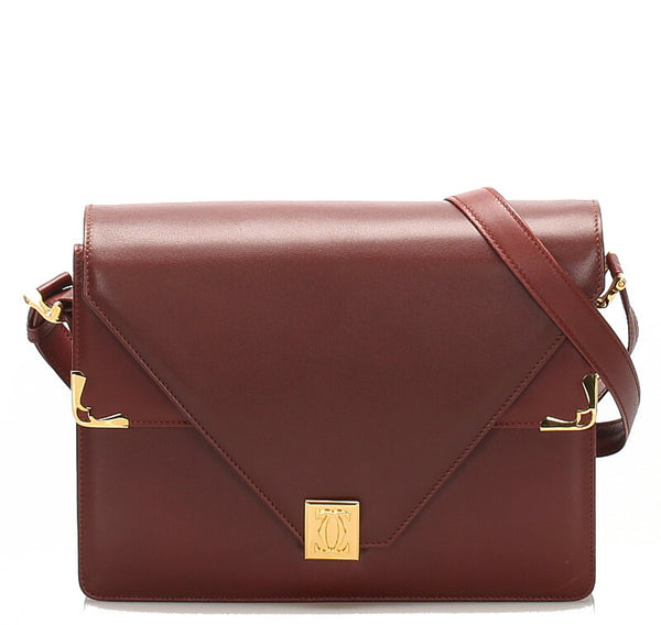 カルティエ マスト ボルドー レザー ショルダーバッグ レディース CARTIER 中古