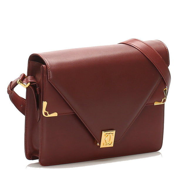 カルティエ マスト ボルドー レザー ショルダーバッグ レディース CARTIER 中古
