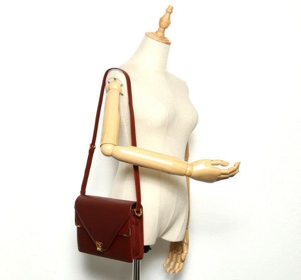 カルティエ マスト ボルドー レザー ショルダーバッグ レディース CARTIER 中古