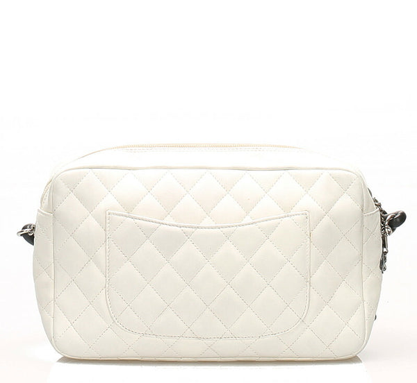 シャネル カンボンライン ホワイト ブラック  ラムスキン 肩掛け ショルダーバッグ レディース CHANEL 中古