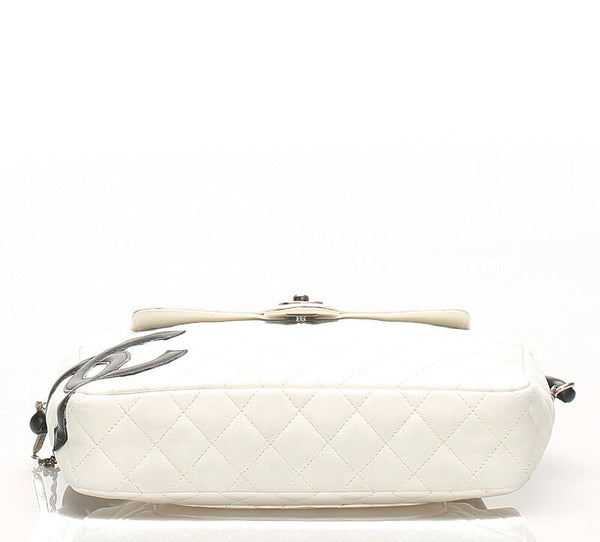 シャネル カンボンライン ホワイト ブラック  ラムスキン 肩掛け ショルダーバッグ レディース CHANEL 中古