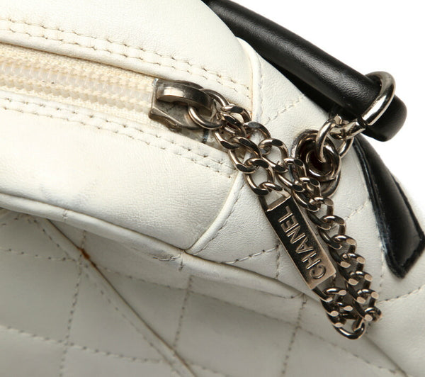 シャネル カンボンライン ホワイト ブラック  ラムスキン 肩掛け ショルダーバッグ レディース CHANEL 中古