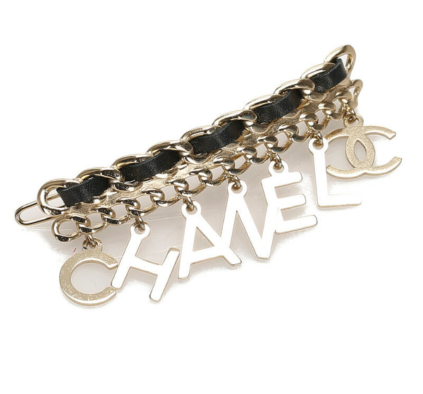 シャネル ロゴチェーン シルバー ブラック メタル ヘアアクセサリー バレッタ レディース CHANEL 中古