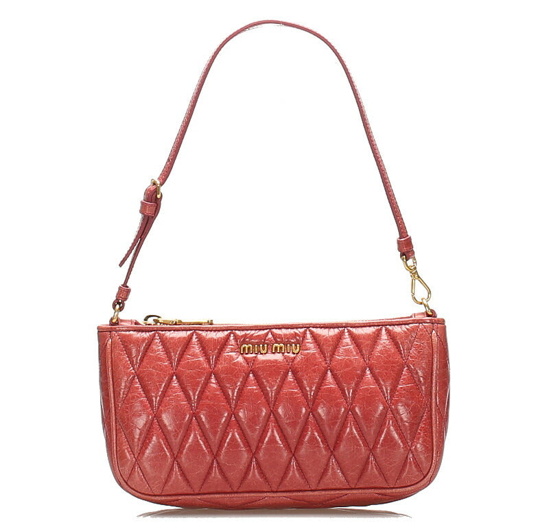 ミュウミュウ ピンク レッド  レザー アクセサリーポーチ レディース MIUMIU 中古
