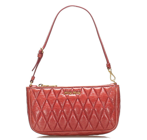 ミュウミュウ ピンク レッド  レザー アクセサリーポーチ レディース MIUMIU 中古