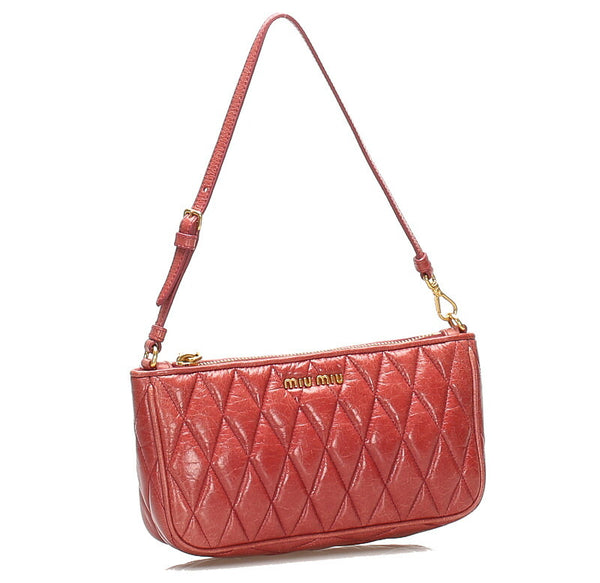 ミュウミュウ ピンク レッド  レザー アクセサリーポーチ レディース MIUMIU 中古