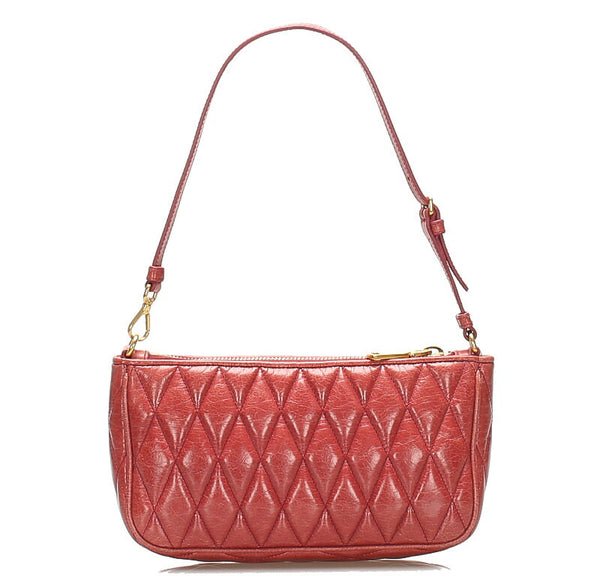 ミュウミュウ ピンク レッド  レザー アクセサリーポーチ レディース MIUMIU 中古